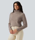 High Neck Long Sleeve Slim Work Jumper — Savannah Tan — view 4
