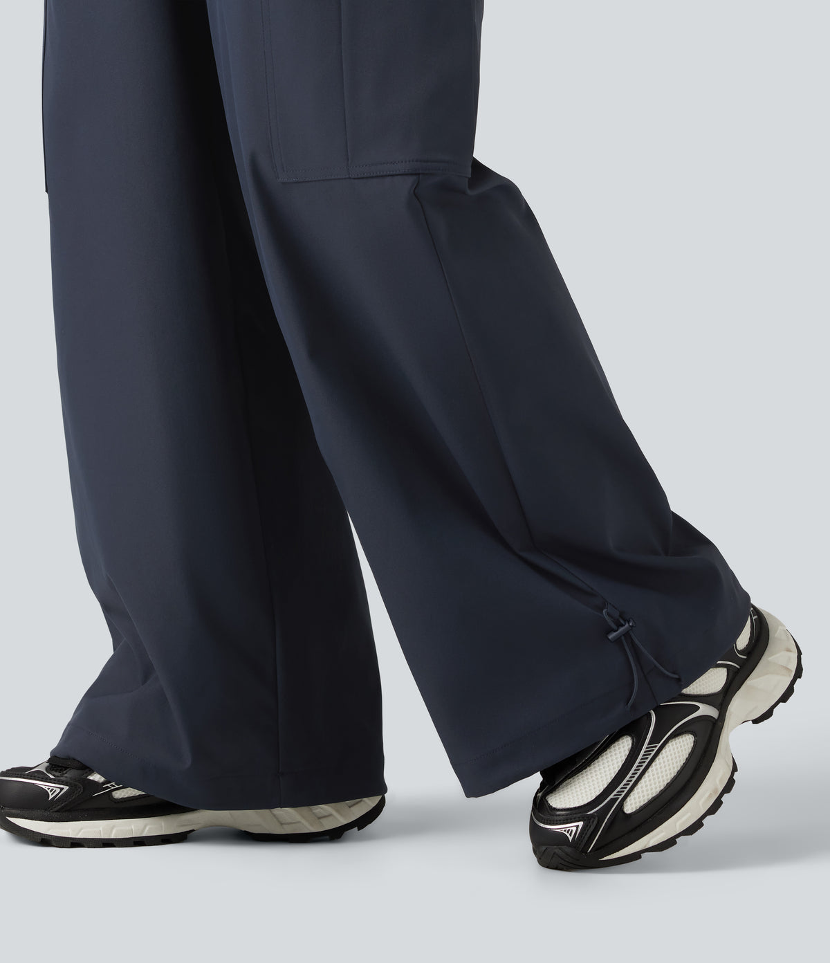 Water Repellent Wear-Resistant Mid Rise Drawstring Baggy Casual Cargo Trousers with Pockets — Polar Night — view 7