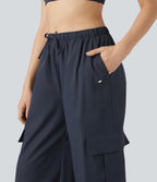 Water Repellent Wear-Resistant Mid Rise Drawstring Baggy Casual Cargo Trousers with Pockets — Polar Night — view 5
