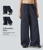 Water Repellent Wear-Resistant Mid Rise Drawstring Baggy Casual Cargo Trousers with Pockets — Polar Night — view 1