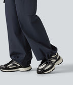 Water Repellent Wear-Resistant Mid Rise Drawstring Baggy Casual Cargo Trousers with Pockets — Polar Night — view 8