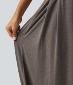High Waisted Crossover Yoga Balloon Trousers with Pockets — Earthwood Brown — view 7
