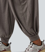 High Waisted Crossover Yoga Balloon Trousers with Pockets — Earthwood Brown — view 6