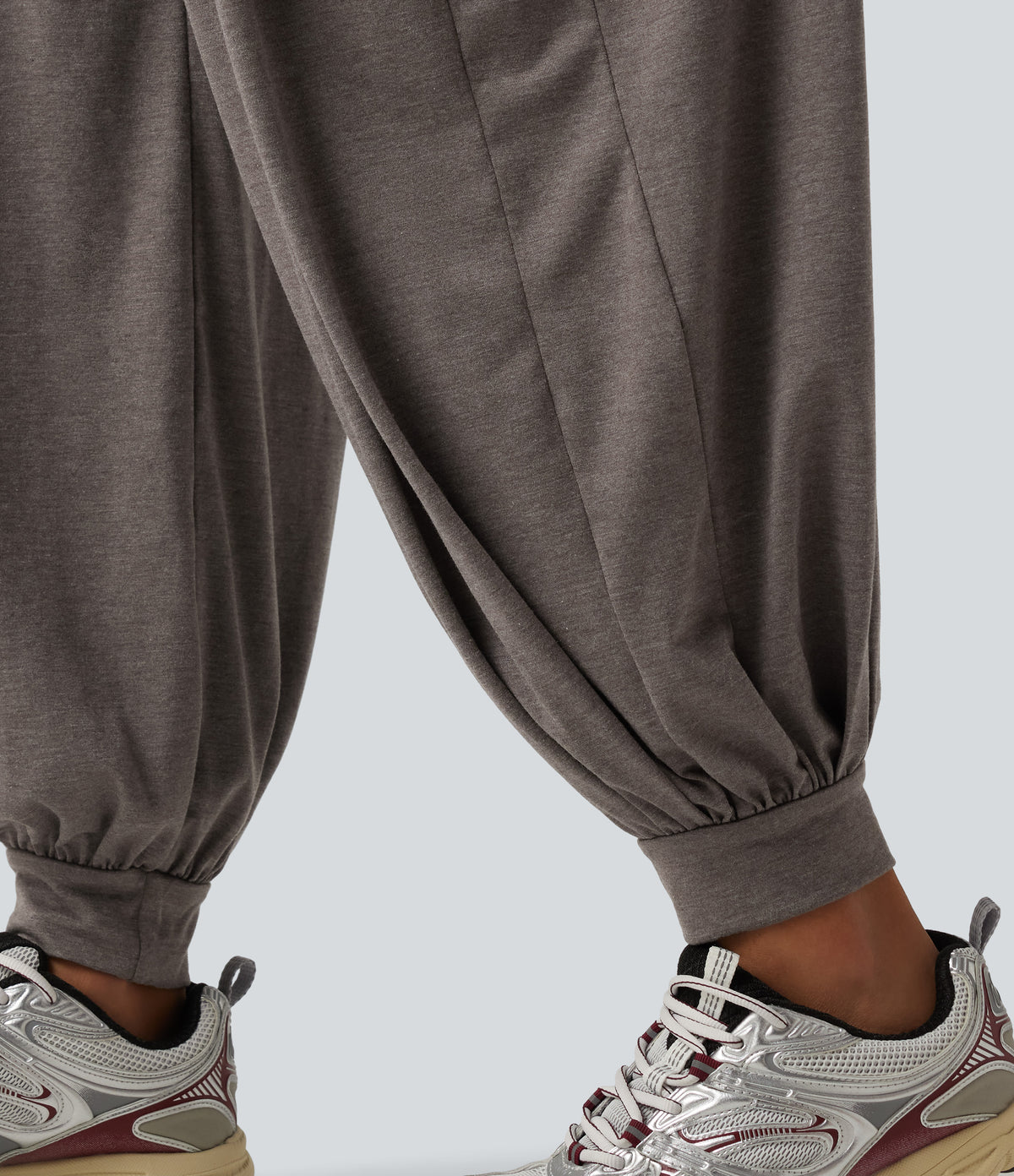 High Waisted Crossover Yoga Balloon Trousers with Pockets — Earthwood Brown — view 6