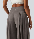 High Waisted Crossover Yoga Balloon Trousers with Pockets — Earthwood Brown — view 5
