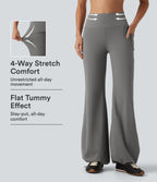 High Waisted Tummy Control Gathered Hem Yoga Trousers with Pockets — Silent Storm — view 1