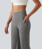 High Waisted Tummy Control Gathered Hem Yoga Trousers with Pockets — Silent Storm — view 6