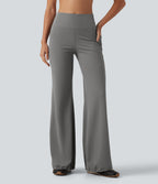 High Waisted Tummy Control Gathered Hem Yoga Trousers with Pockets — Silent Storm — view 4