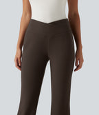 High Waisted Crossover Flare Work Trousers — Chestvale Brown — view 5