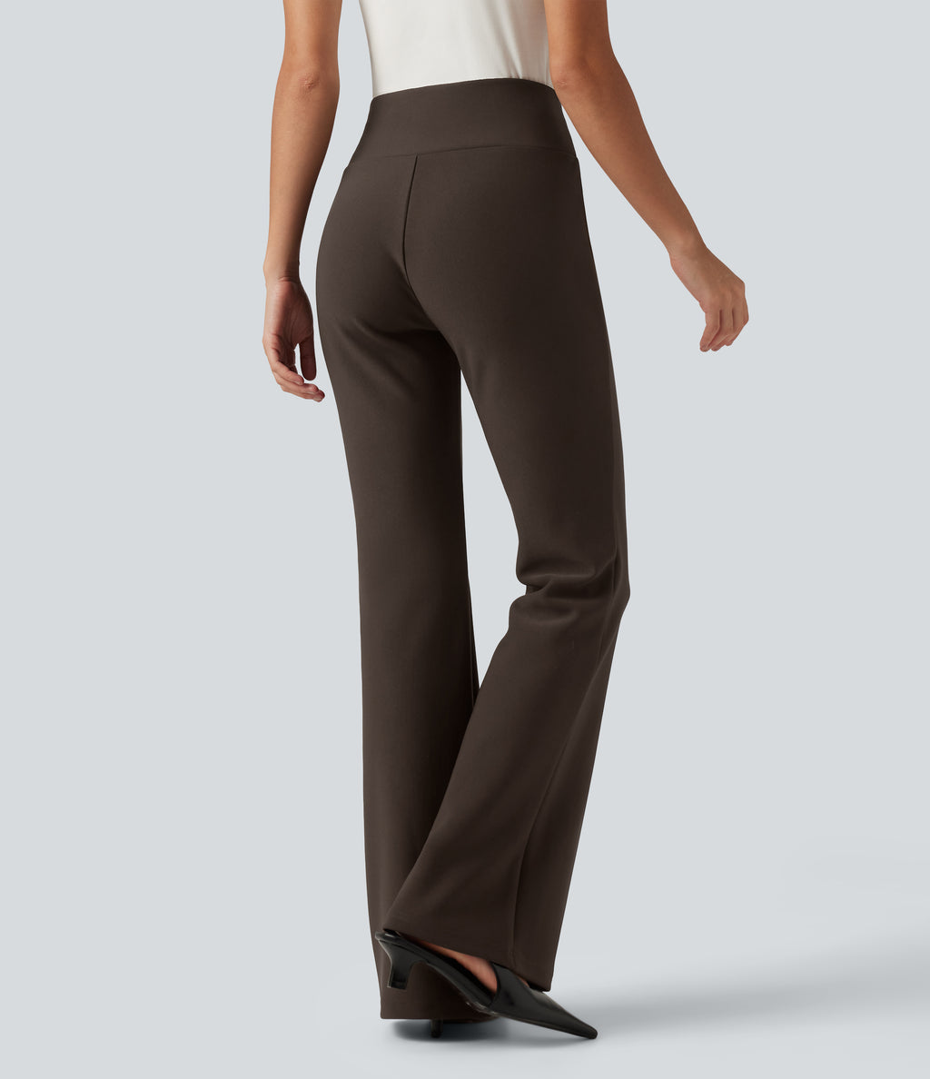 High Waisted Crossover Flare Work Trousers — Chestvale Brown — view 2