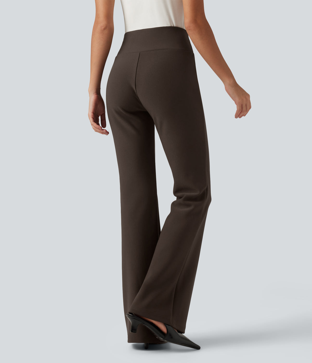 High Waisted Crossover Flare Work Trousers — Chestvale Brown — view 2