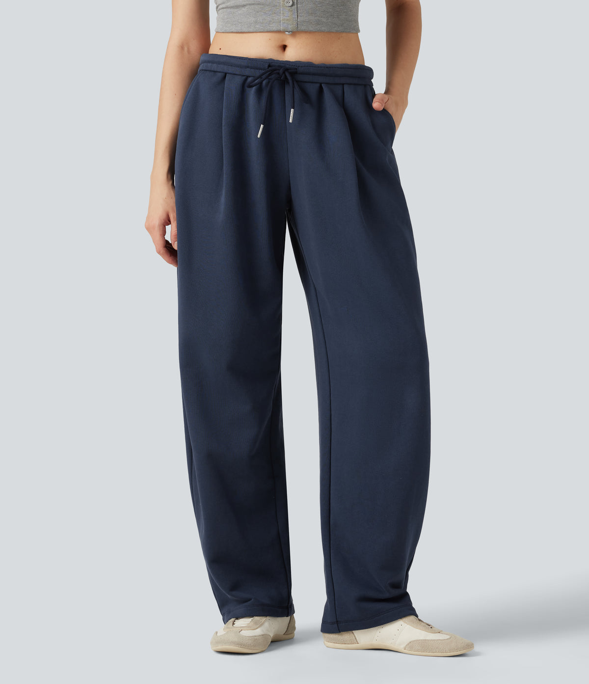 Low Rise Inner Drawstring Barrel Leg Casual Trousers with Pockets — Insignia Blue — view 4