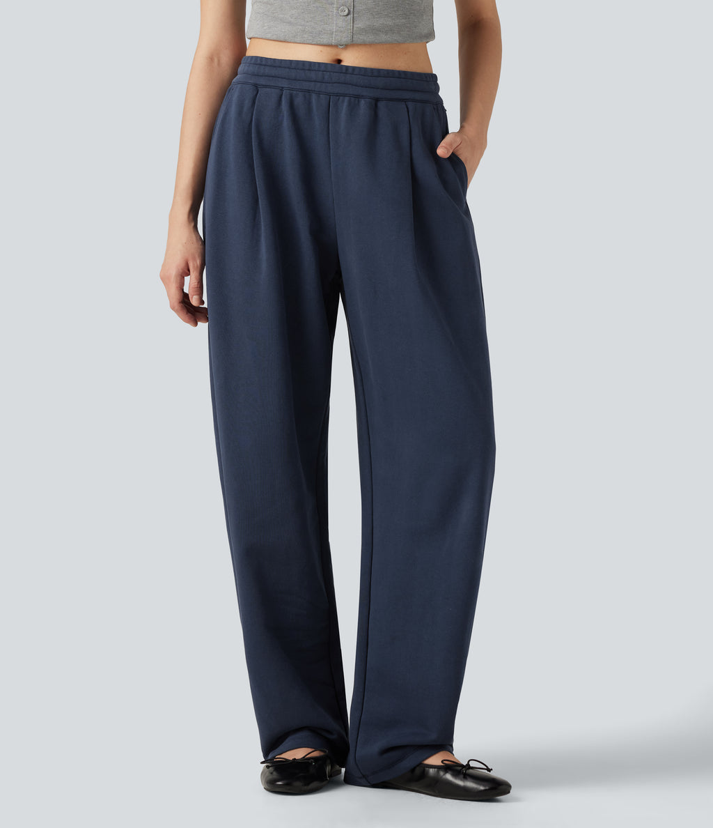 Low Rise Inner Drawstring Barrel Leg Casual Trousers with Pockets — Insignia Blue — view 1