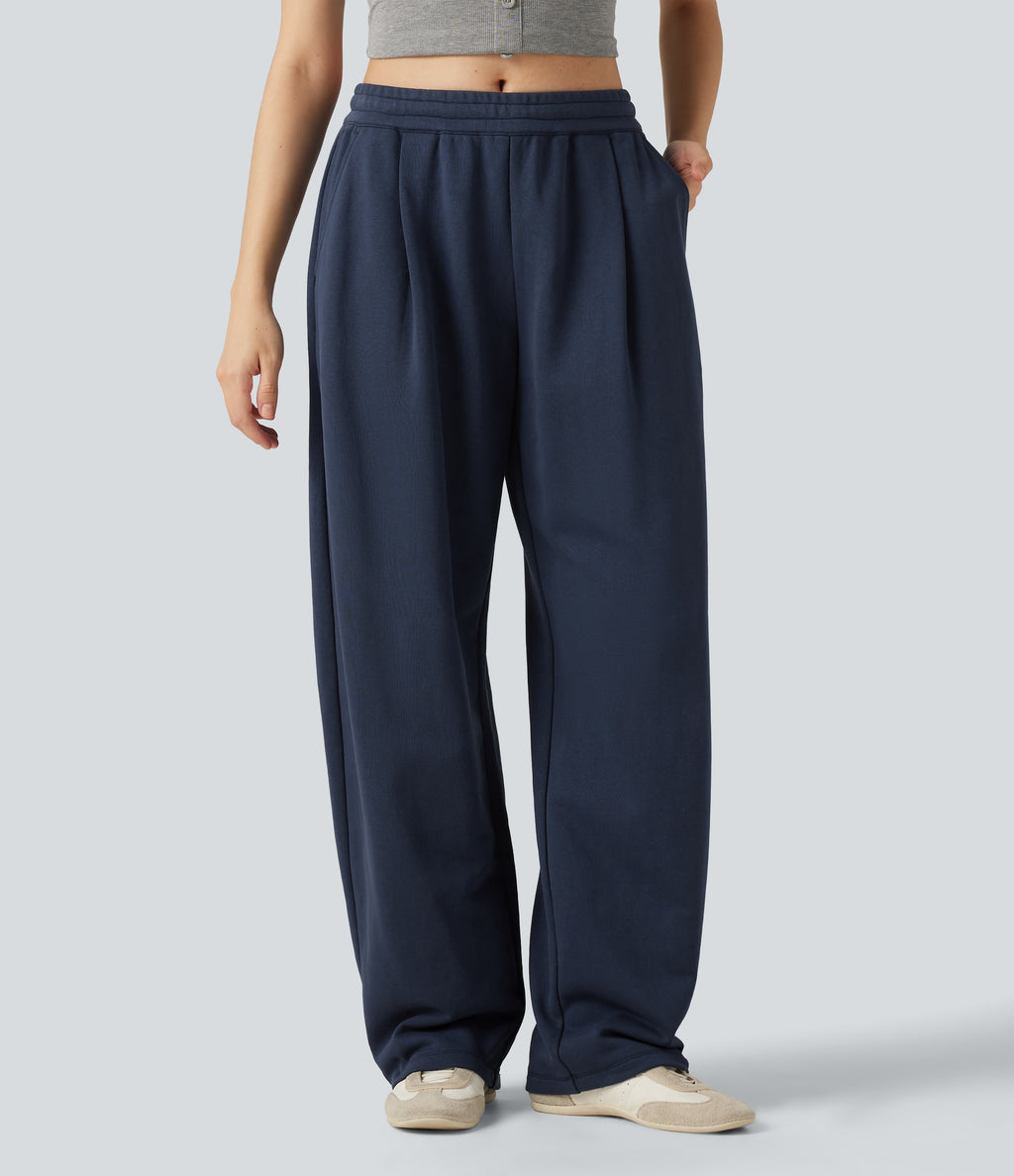 Low Rise Inner Drawstring Barrel Leg Casual Trousers with Pockets — Insignia Blue — view 5