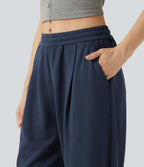 Low Rise Inner Drawstring Barrel Leg Casual Trousers with Pockets — Insignia Blue — view 6