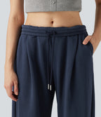 Low Rise Inner Drawstring Barrel Leg Casual Trousers with Pockets — Insignia Blue — view 7