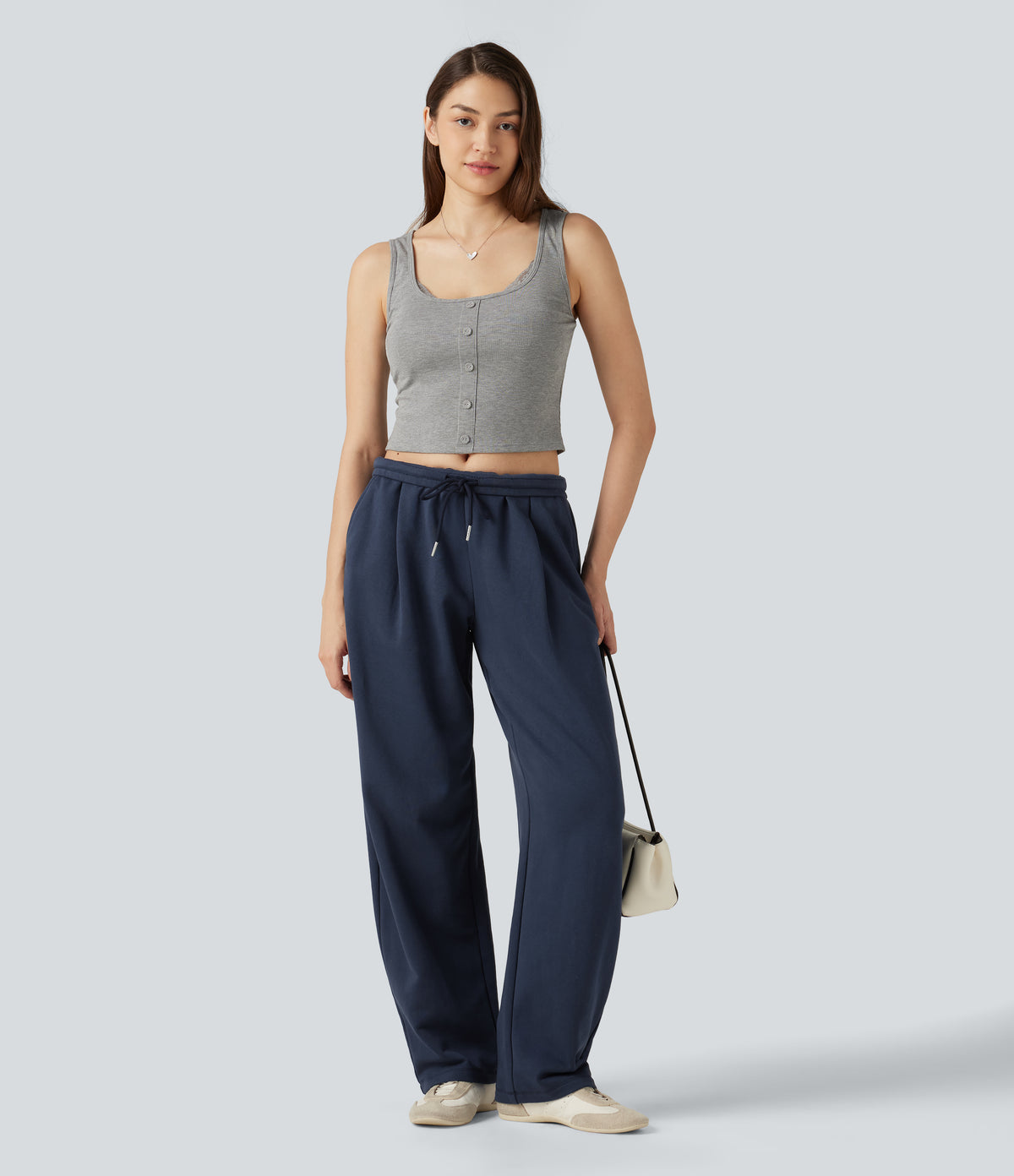 Low Rise Inner Drawstring Barrel Leg Casual Trousers with Pockets — Insignia Blue — view 8