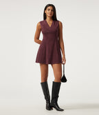 A-Line Sleeveless Suede Mini Casual Dress with Pockets — Chocolate Truffle — view 8