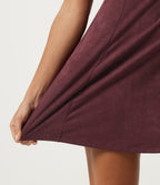 A-Line Sleeveless Suede Mini Casual Dress with Pockets — Chocolate Truffle — view 7