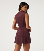 A-Line Sleeveless Suede Mini Casual Dress with Pockets — Chocolate Truffle — view 2