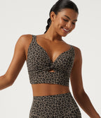 Leopard Print Light Support Molded Cups Push-Up Yoga Sports Bra — Desert Taupe Leopard — view 1
