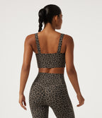 Leopard Print Light Support Molded Cups Push-Up Yoga Sports Bra — Desert Taupe Leopard — view 5