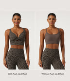 Leopard Print Light Support Molded Cups Push-Up Yoga Sports Bra — Desert Taupe Leopard — view 2