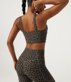 Leopard Print Light Support Molded Cups Push-Up Yoga Sports Bra — Desert Taupe Leopard — view 3