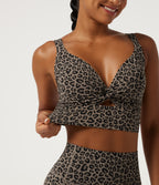 Leopard Print Light Support Molded Cups Push-Up Yoga Sports Bra — Desert Taupe Leopard — view 8