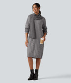 Round Neck Long Sleeve Midi Work Dress — Gull Gray — view 7
