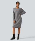Round Neck Long Sleeve Midi Work Dress — Gull Gray — view 1