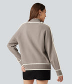Mock Neck Raglan Long Sleeve Color Block Work Jumper — Simply Taupe — view 2