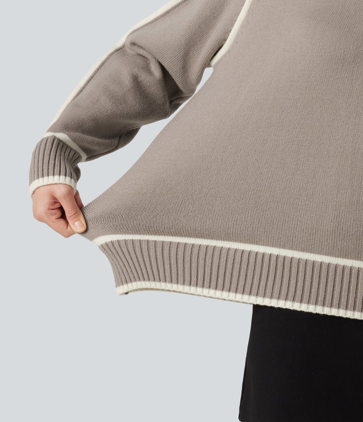 Mock Neck Raglan Long Sleeve Color Block Work Jumper — Simply Taupe — view 6