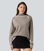 Mock Neck Raglan Long Sleeve Color Block Work Jumper — Simply Taupe — view 4