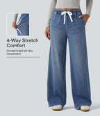 Mid Rise Wide Leg Casual Jeans with Pockets — Blue Jasper Denim — view 1