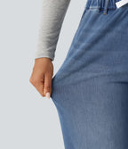 Mid Rise Wide Leg Casual Jeans with Pockets — Blue Jasper Denim — view 6