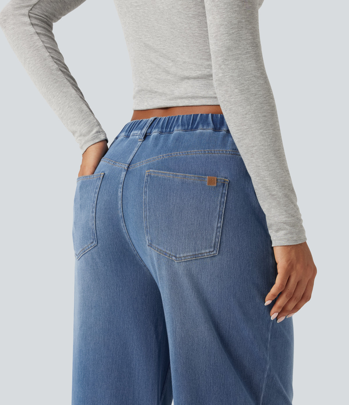 Mid Rise Wide Leg Casual Jeans with Pockets — Blue Jasper Denim — view 5