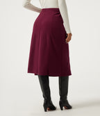High Waisted A-Line Corduroy Midi Casual Skirt with Pockets — Pomegranate — view 2