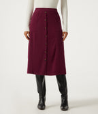 High Waisted A-Line Corduroy Midi Casual Skirt with Pockets — Pomegranate — view 1