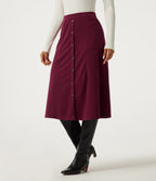 High Waisted A-Line Corduroy Midi Casual Skirt with Pockets — Pomegranate — view 3