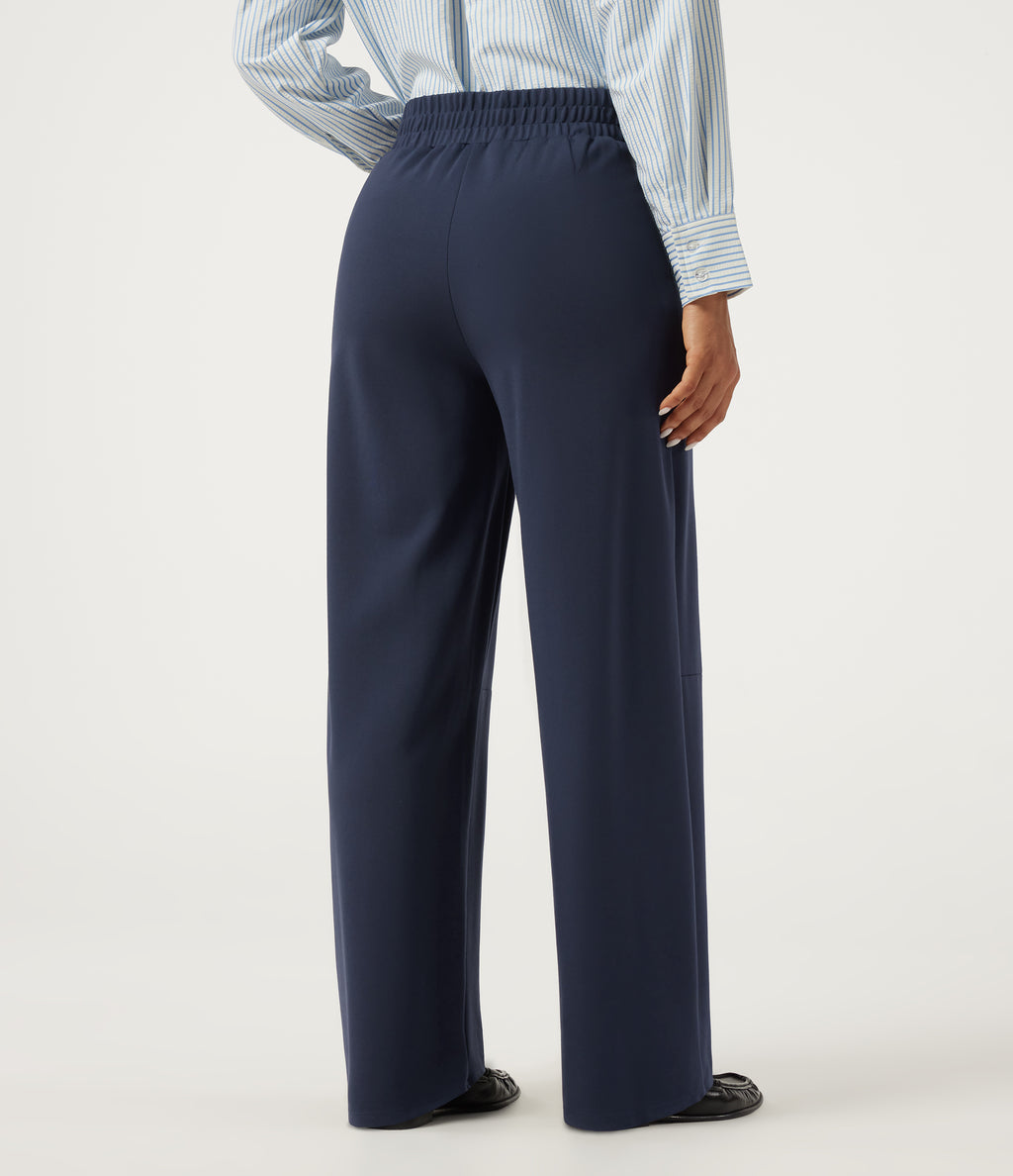 Mid Rise Crisscross Barrel Leg Work Trousers with Pockets — Dress Blues — view 2