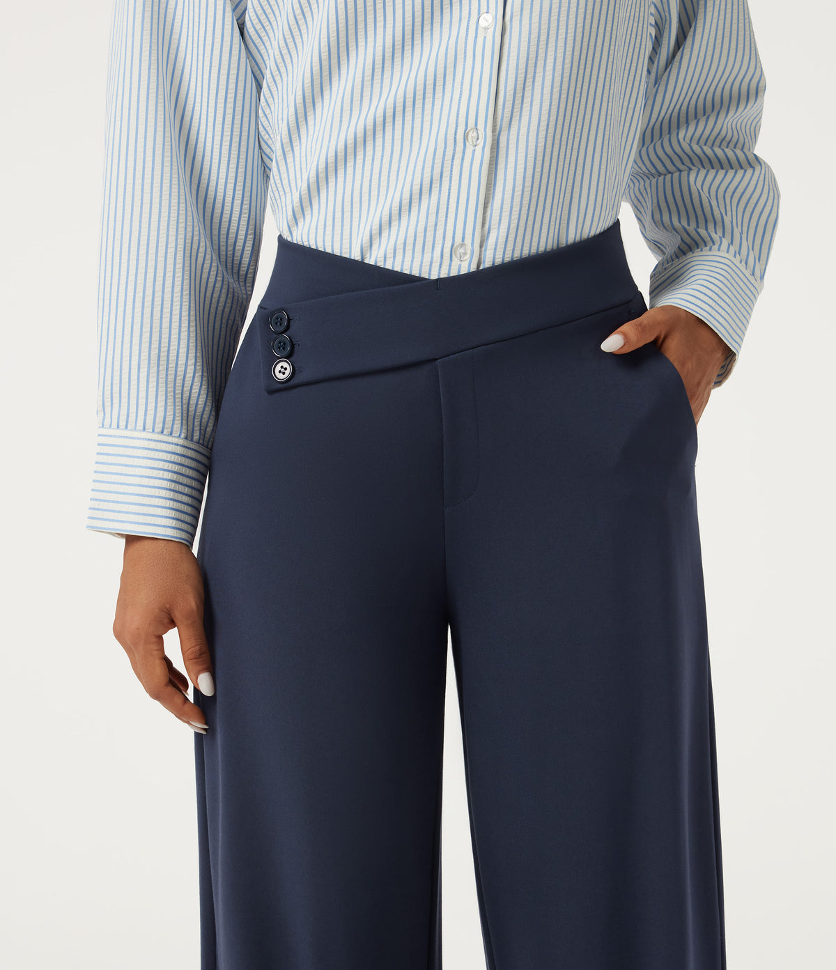 Mid Rise Crisscross Barrel Leg Work Trousers with Pockets — Dress Blues — view 4
