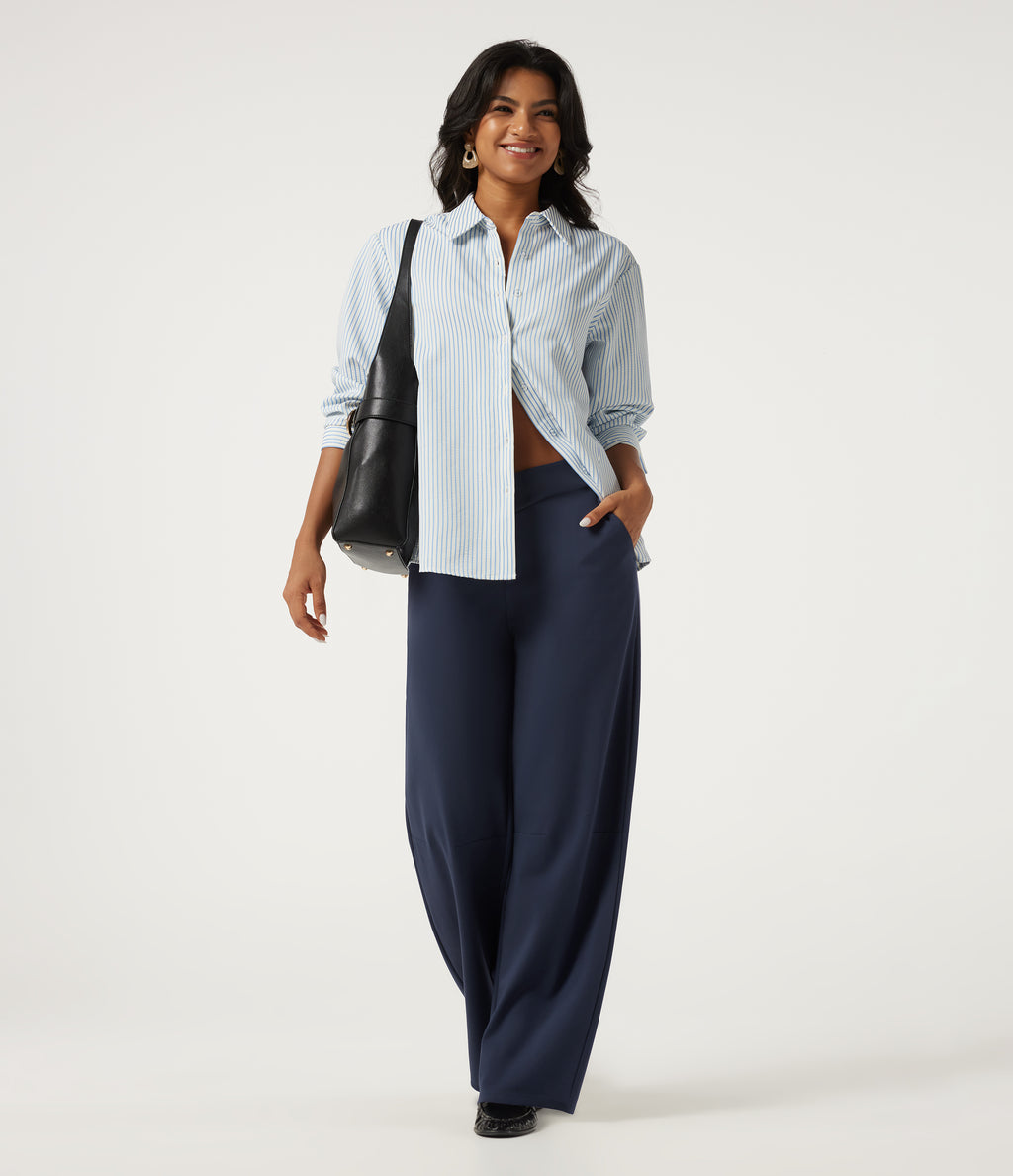 Mid Rise Crisscross Barrel Leg Work Trousers with Pockets — Dress Blues — view 7