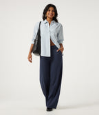 Mid Rise Crisscross Barrel Leg Work Trousers with Pockets — Dress Blues — view 7