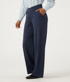 Mid Rise Crisscross Barrel Leg Work Trousers with Pockets — Dress Blues — view 3