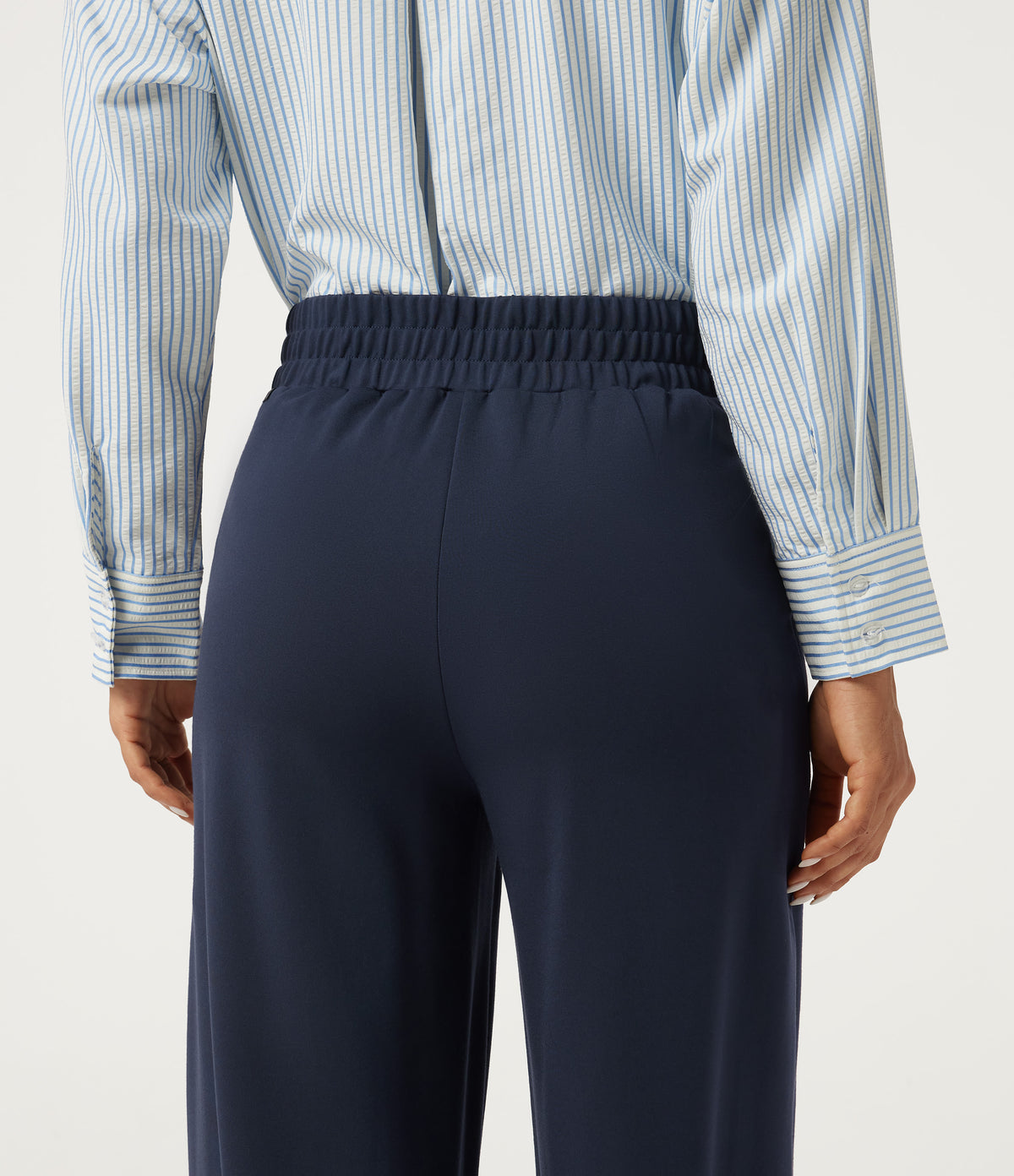 Mid Rise Crisscross Barrel Leg Work Trousers with Pockets — Dress Blues — view 5