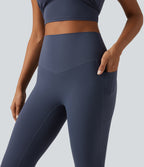 High Waisted Lace Up Flare Yoga Leggings with Pockets — Mood Indigo — view 4