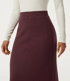 High Waisted Split Hem A-Line Midi Casual Skirt — Muddled Berry — view 6