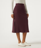 High Waisted Split Hem A-Line Midi Casual Skirt — Muddled Berry — view 1