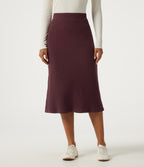 High Waisted Split Hem A-Line Midi Casual Skirt — Muddled Berry — view 3